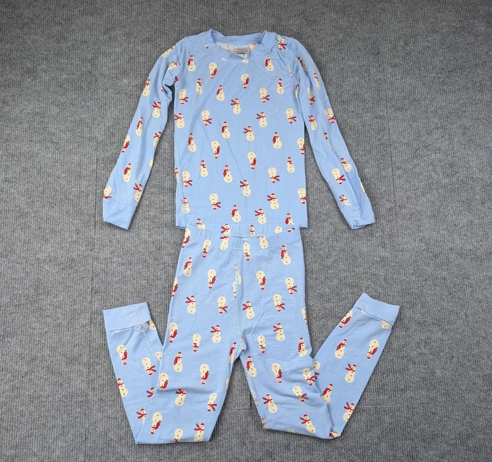Hanna Anderson Pajama Set 120CM 6-7 Blue Snowman Lightweight Tencel Novelty